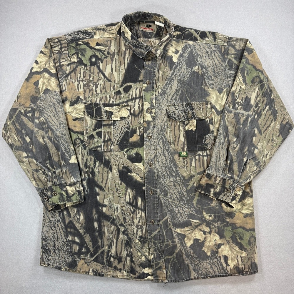 Vintage Mossy Oak Brand Camo Hunting Shirt Mens L Treestand Button Up 90s USA‎